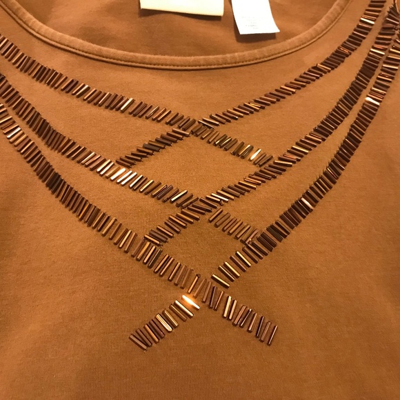 Alfred Dunner brown short-sleeved blouse with coppery-bronze pin beading (2X) - Picture 13 of 16